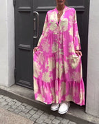 Laluna® | Patchworkjurk met V-hals en Klokmouwen