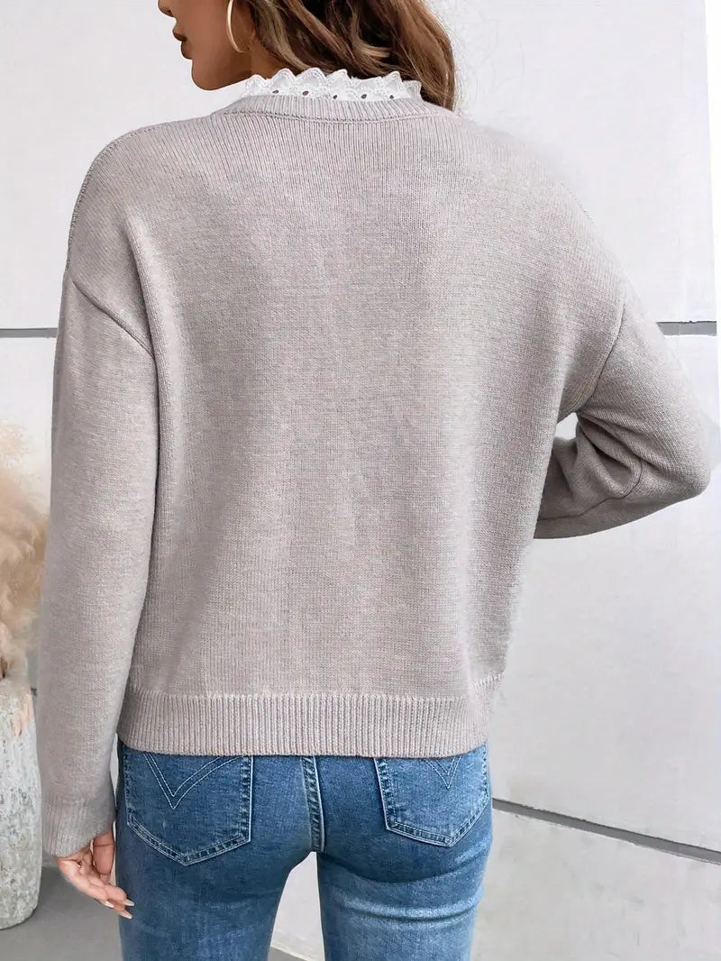 Laluna® | Chique Gebreide Trui met Elegante Kantkraag