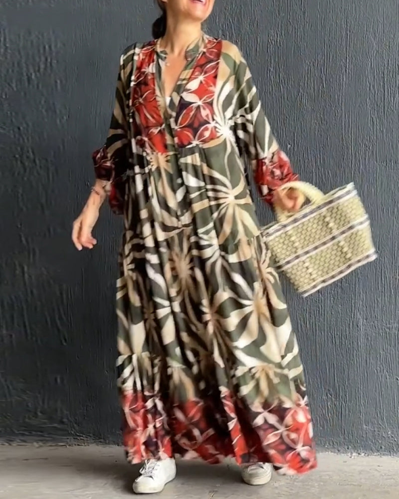 Laluna® | Losse V-hals jurk met print