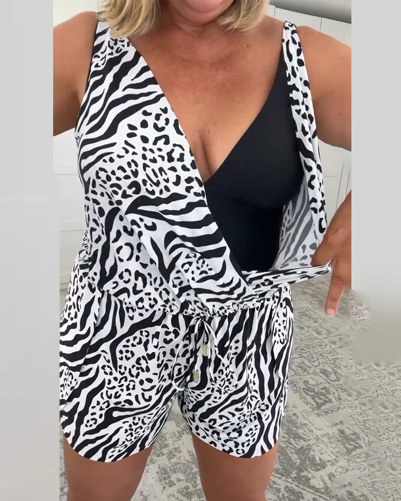 Slim Fit Badpak Met Zebraprint