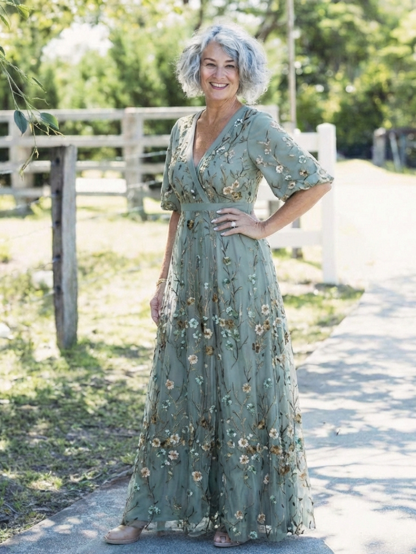 Esther | Lange Bloemenjurk met V-hals