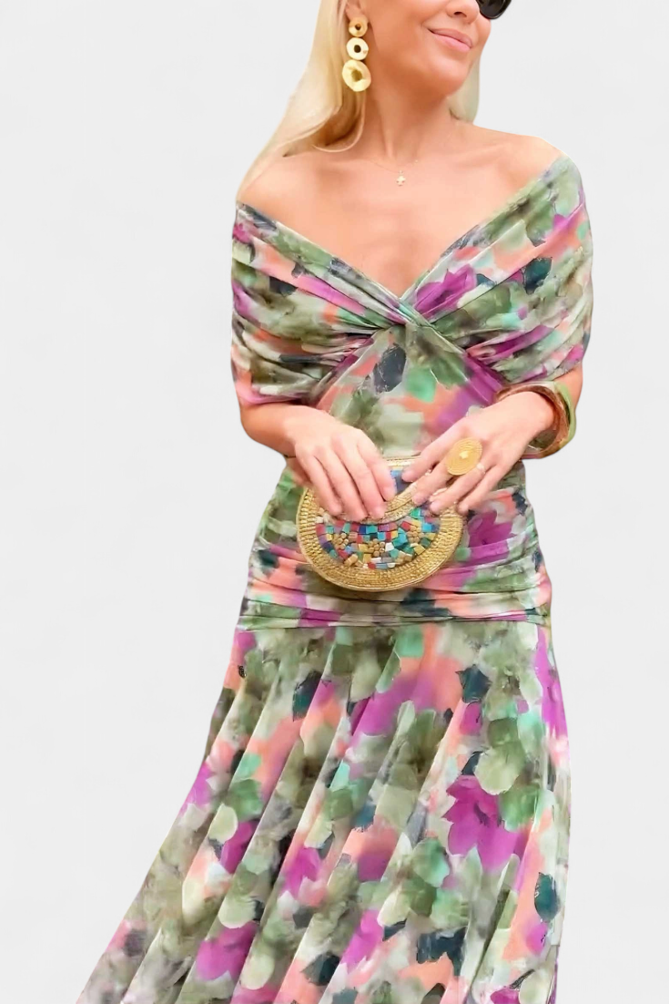 Laluna® | Lange jurk met bloemenprint en V-halslijn