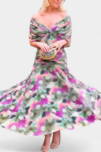 Laluna® | Lange jurk met bloemenprint en V-halslijn