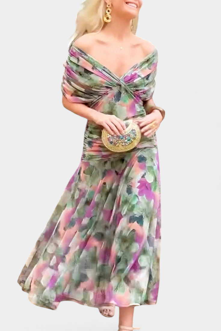 Laluna® | Lange jurk met bloemenprint en V-halslijn