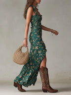 Milou | Bohemien Maxi Jurk met Bloemenprint en Zijsplit