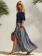 Isabella | Tweedelige Zomerset met Off-Shoulder Top & Gestreepte Rok (Inclusief Riem)