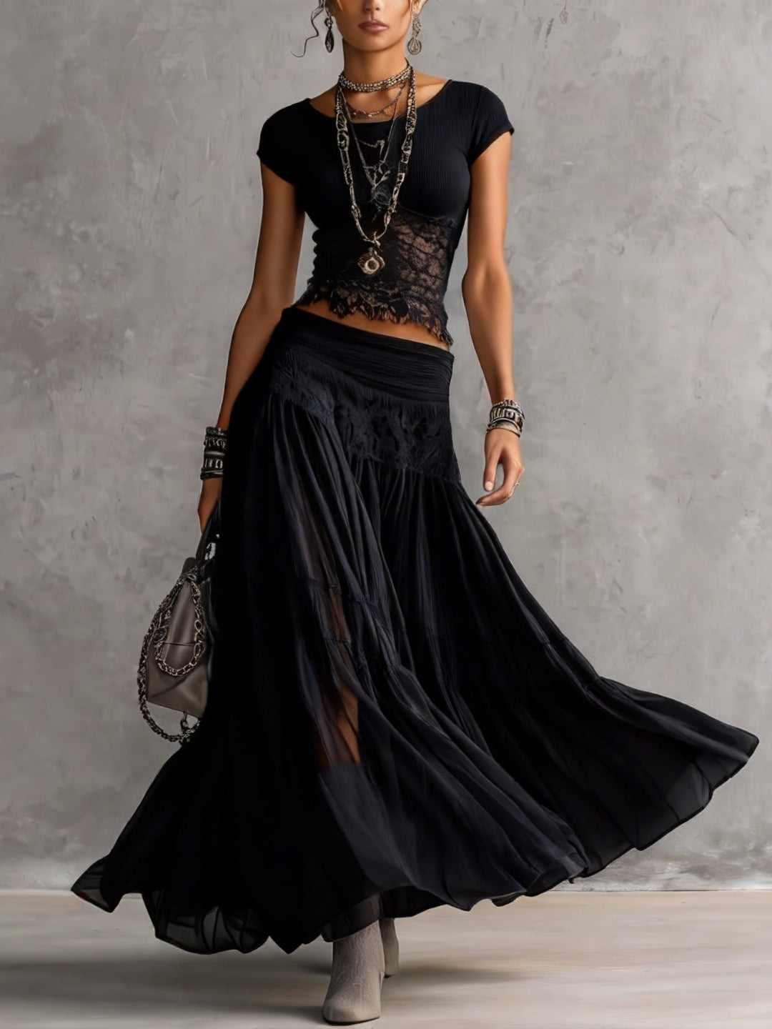 Femke | Set Kant en Geplooide Mousseline Rok