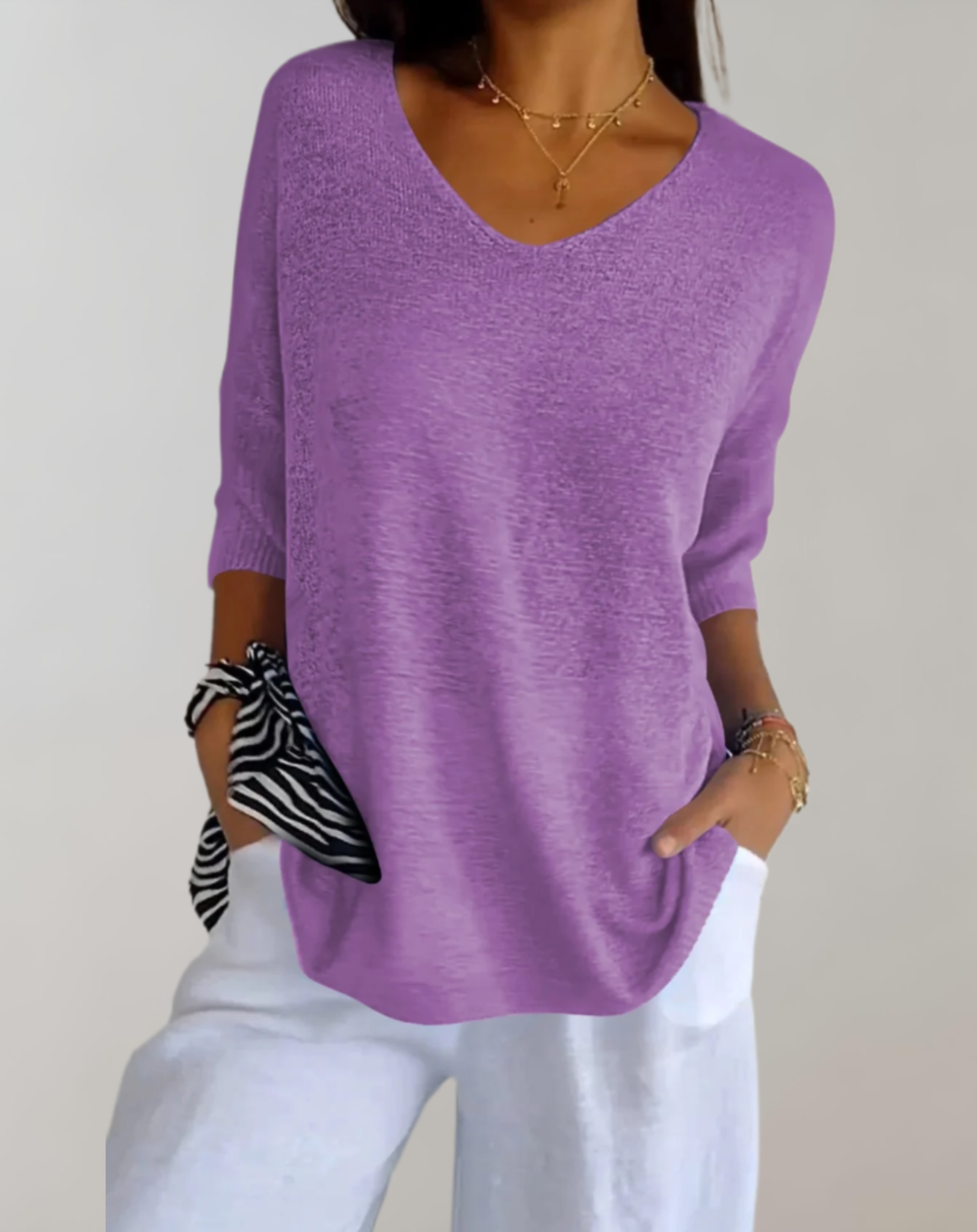 Laluna® | Gebreide Top Met V-Hals