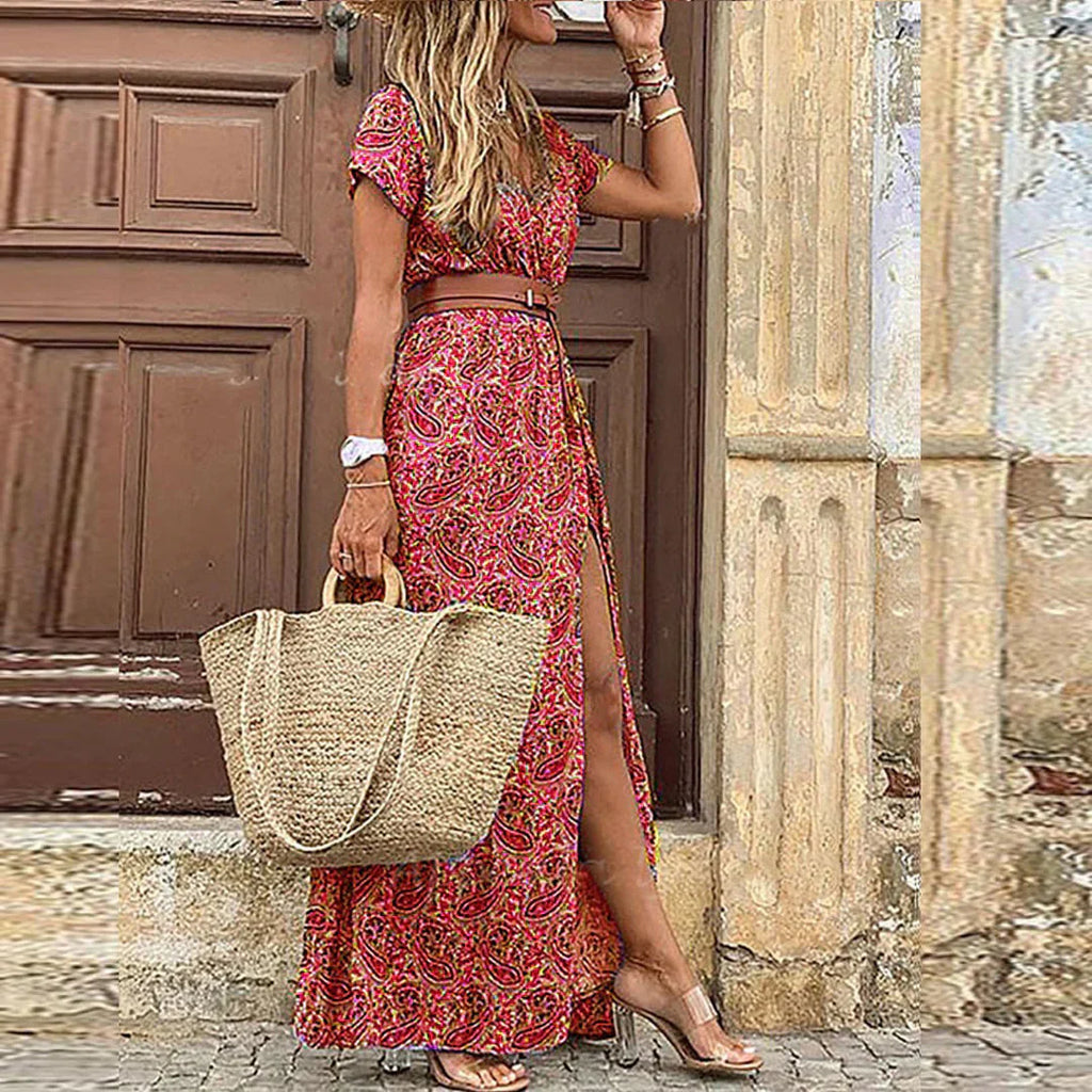 Ilse | Lange Boho Jurk met Ceintuur
