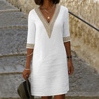 Sara | Elegante Jurk met Halflange Mouwen en V-hals