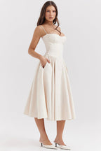 Laluna® | Twill Korset Midi Jurk