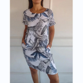 Ronde Hals Jurk met Botanische Print