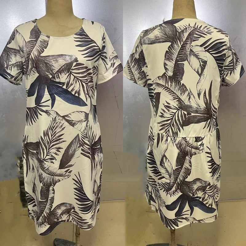 Ronde Hals Jurk met Botanische Print