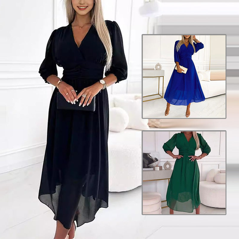 Laluna® | Chiffon Jurk met Puntige Halslijn