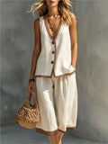 Valeria | Tweedelige Zomerset met Knoopgilet & Cropped Wide-Leg Broek
